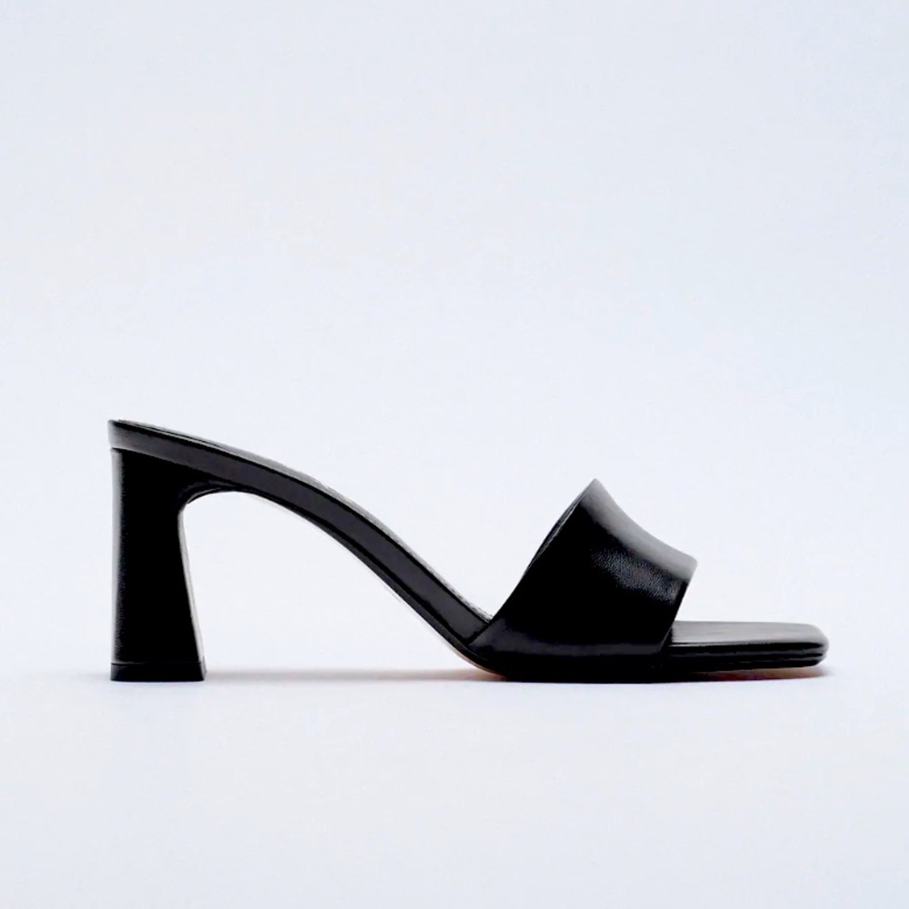 Zara Black Leather Block Heel Sandal: Never Worn